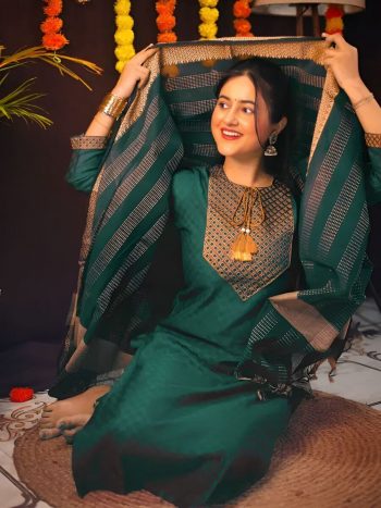 NEW ARRIVAL SOUTH COTTON THREAD EMBROIDERY WORK TOP BOTTOM WITH DUPATTA GREEN