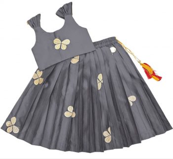 NEW ARRIVAL TAFFETA SILK EMBROIDERY WORK KID'S LEHENGA CHOLI GREY