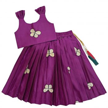 NEW ARRIVAL TAFFETA SILK EMBROIDERY WORK KID'S LEHENGA CHOLI PURPLE