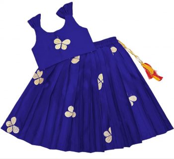 NEW ARRIVAL TAFFETA SILK EMBROIDERY WORK KID'S LEHENGA CHOLI BLUE