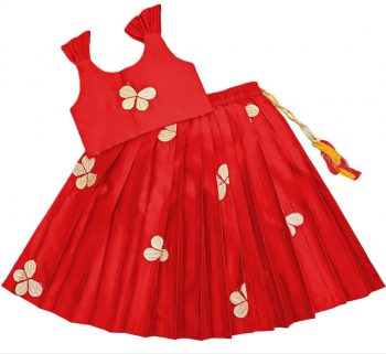 NEW ARRIVAL TAFFETA SILK EMBROIDERY WORK KID'S LEHENGA CHOLI RED