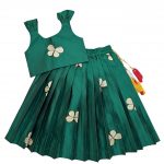 NEW ARRIVAL TAFFETA SILK EMBROIDERY WORK KID'S LEHENGA CHOLI GREEN