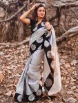 RICH LOOK ART SILK RICH PALLU & JACQUARD  PATTERN WORK SAREE WITH UNSTITCHED BLOUSE GREY