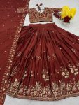 RICH LOOK CHINON EMBROIDERY THREAD & SEQUENCE WORK LEHENGA CHOLI WITH DUPATTA WEDDING WEAR WHOLESALE PRICE ETHNIC GARMENT (1)