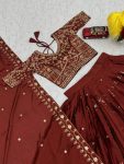 RICH LOOK CHINON EMBROIDERY THREAD & SEQUENCE WORK LEHENGA CHOLI WITH DUPATTA WEDDING WEAR WHOLESALE PRICE ETHNIC GARMENT (1)
