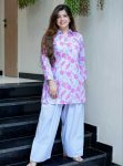 RICH LOOK CHINON SILK DIGITAL PRINT WITH REAL MIRROR WORKB TOP BOTTOM SET PINK
