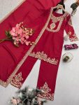 RICH LOOK CHINON SILK EMBROIDERY CODING & SEQUENCE WORK TOP BOTTOM WITH DUPATTA FUNCTIONAL WEAR WHOLESALE PRICE ETHNIC GARMENT (24)
