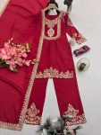 RICH LOOK CHINON SILK EMBROIDERY CODING & SEQUENCE WORK TOP BOTTOM WITH DUPATTA FUNCTIONAL WEAR WHOLESALE PRICE ETHNIC GARMENT (24)