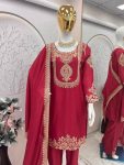 RICH LOOK CHINON SILK EMBROIDERY CODING & SEQUENCE WORK TOP BOTTOM WITH DUPATTA FUNCTIONAL WEAR WHOLESALE PRICE ETHNIC GARMENT (24)
