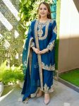 RICH LOOK CHINON SILK EMBROIDERY CODING & SEQUENCE WORK TOP BOTTOM WITH DUPATTA BLUE