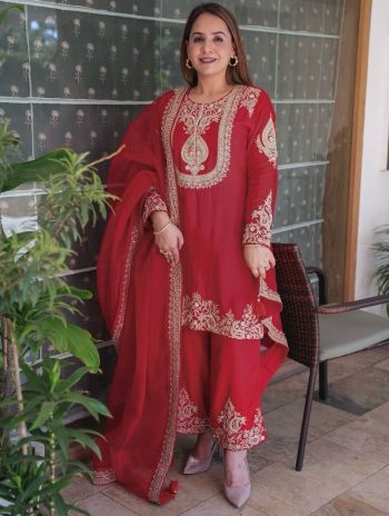 RICH LOOK CHINON SILK EMBROIDERY CODING & SEQUENCE WORK TOP BOTTOM WITH DUPATTA RANI