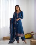RICH LOOK CHINON SILK EMBROIDERY SEQUENCE WORK AND HEAVY LACE WORK TOP BOTTOM WITH DUPATTA BLUE