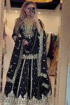 RICH LOOK CHINON SILK EMBROIDERY WITH SEQUENCE WORK TOP LEHENGA WITH DUPATTA BLACK