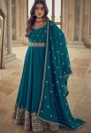 RICH LOOK CHINON SILK EMBROIDERY ZARI DORI SEQUENCE WORK GOWN WITH DUPATTA RAMA