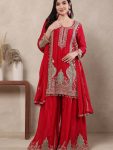 RICH LOOK CHINON SILK SEQUENCE EMBROIDERY WORK TOP PALAZZO WITH DUPATTA FUNCTIONAL WEAR WHOLESALE PRICE ETHNIC GARMENT (2)