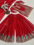 RICH LOOK CHINON SILK SEQUENCE EMBROIDERY WORK TOP PALAZZO WITH DUPATTA FUNCTIONAL WEAR WHOLESALE PRICE ETHNIC GARMENT (2)