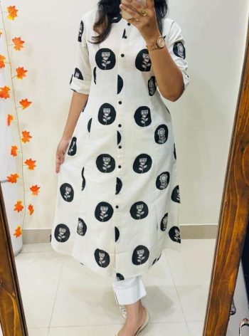 RICH LOOK COTTON RAYON DIGITAL PRINT WORK KURTI WITH PENT SET BLACK