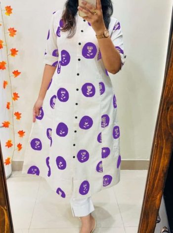 RICH LOOK COTTON RAYON DIGITAL PRINT WORK KURTI WITH PENT SET PURPLE