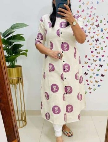 RICH LOOK COTTON RAYON DIGITAL PRINT WORK KURTI WITH PENT SET LAVENDER