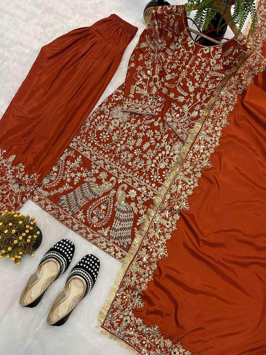 RICH LOOK CREPE SILK EMBROIDERY SEQUENCE WORK TOP PATIYALA WITH DUPATTA WEDDING WEAR WHOLESALE PRICE ETHNIC GARMENT (7)
