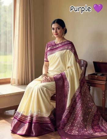 RICH LOOK DOLA SILK FLORAL DESIGN WITH CONTRAST WEAVING BORDER WORK SAREE WITH UNSTITCHED BLOUSE PURPLE