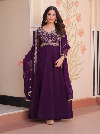 RICH LOOK FAUX BLOOMING BEADS EMBROIDERY WORK GOWN WITH DUPATTA PURPLE