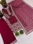 RICH LOOK FAUX GEORGETTE EMBROIDERY SEQUENCE AND BEADS WORK TOP PALAZZO WITH DUPATTA PARTY WEAR WHOLESALE PRICE ETHNIC GARMENT (2)