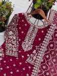 RICH LOOK FAUX GEORGETTE EMBROIDERY SEQUENCE AND BEADS WORK TOP PALAZZO WITH DUPATTA PARTY WEAR WHOLESALE PRICE ETHNIC GARMENT (2)