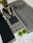 RICH LOOK FAUX GEORGETTE EMBROIDERY SEQUENCE AND BEADS WORK TOP PALAZZO WITH DUPATTA PARTY WEAR WHOLESALE PRICE ETHNIC GARMENT (6)