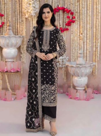 RICH LOOK FAUX GEORGETTE EMBROIDERY SEQUENCE AND BEADS WORK TOP PALAZZO WITH DUPATTA BLACK
