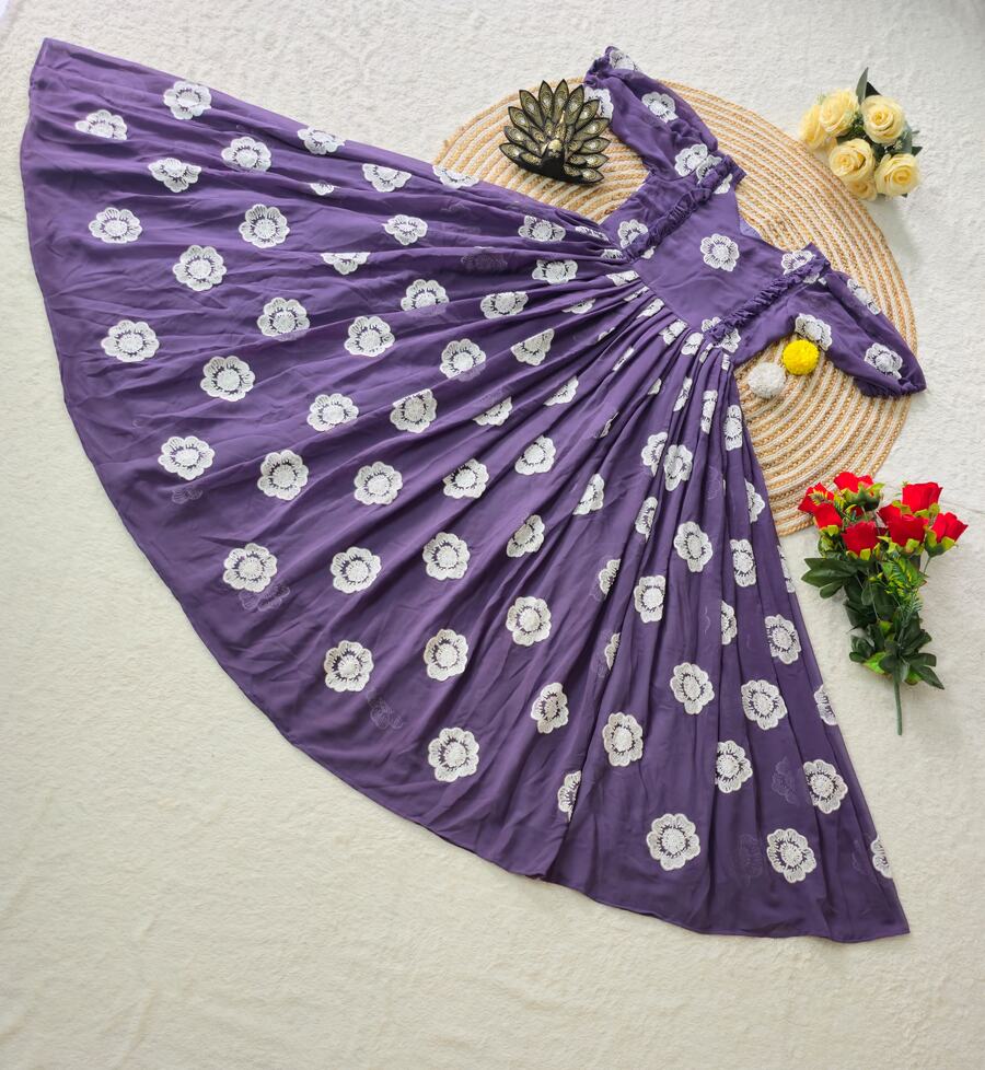 RICH LOOK FAUX GEORGETTE THREAD WORK ONE PIECE DRESS DAILY WEAR WHOLESALE PRICE ETHNIC GARMENT (16)