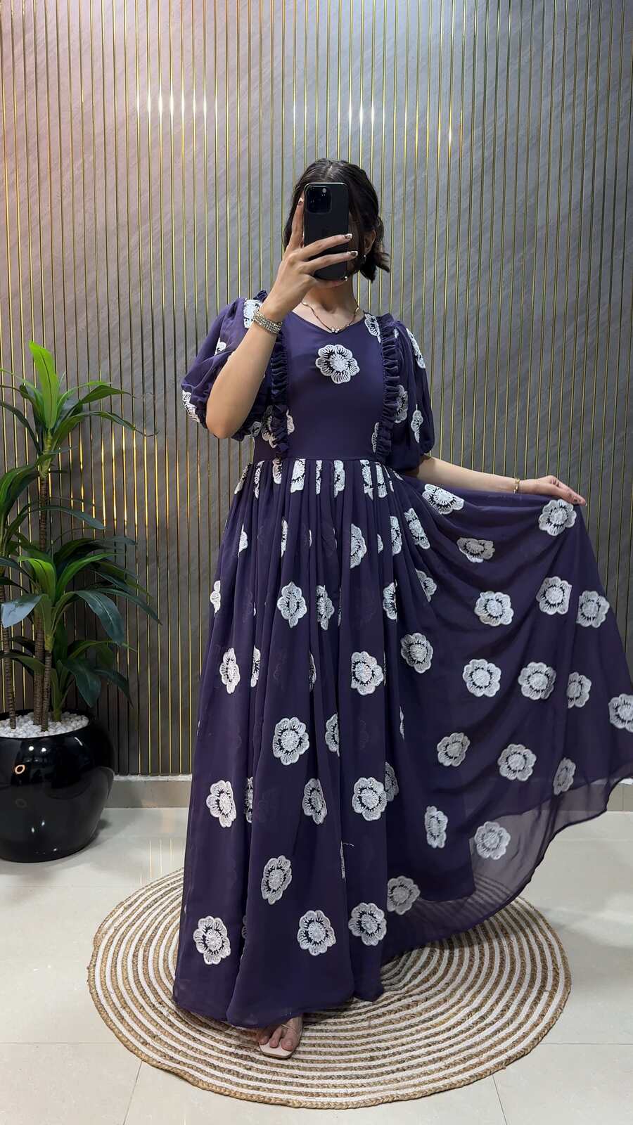 RICH LOOK FAUX GEORGETTE THREAD WORK ONE PIECE DRESS DAILY WEAR WHOLESALE PRICE ETHNIC GARMENT (6)