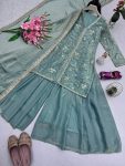 RICH LOOK FENDY SILK EMBROIDERY SEQUENCE WORK TOP PALAZZO WITH DUPATTA PARTY WEAR WHOLESALE PRICE ETHNIC GARMENT (4)