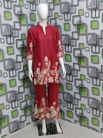 RICH LOOK FLEX COTTON PRINTED CO-ORD SET RED