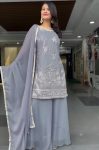 RICH LOOK GEORGETTE EMBROIDERY SEQUENCE WORK TOP PALAZZO WITH DUPATTA GREY