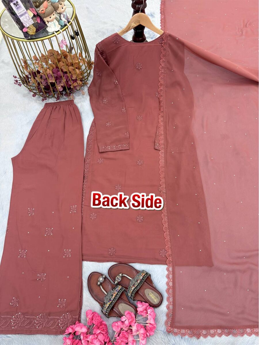 RICH LOOK GEORGETTE EMBROIDERY WITH DIAMOND HAND WORK TOP PALAZZO WITH DUPATTA FESTIVE WEAR WHOLESALE PRICE ETHNIC GARMENT (1)