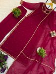 RICH LOOK GEORGETTE EMBROIDERY WORK WITH REAL PEARL MOTI WORK TOP BOTTOM WITH DUPATTA FESTIVE WEAR WHOLESALE PRICE ETHNIC GARMENT (9)