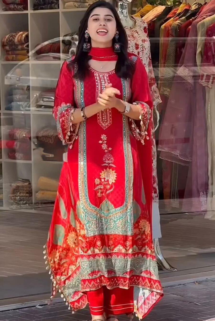 RICH LOOK GEORGETTE FANCY DIGITAL PRINT WITH REAL MIRROR & FANCY LACE WORK TOP PALAZZO WITH DUPATTA FESTIVE WEAR WHOLESALE PRICE ETHNIC GARMENT (3)