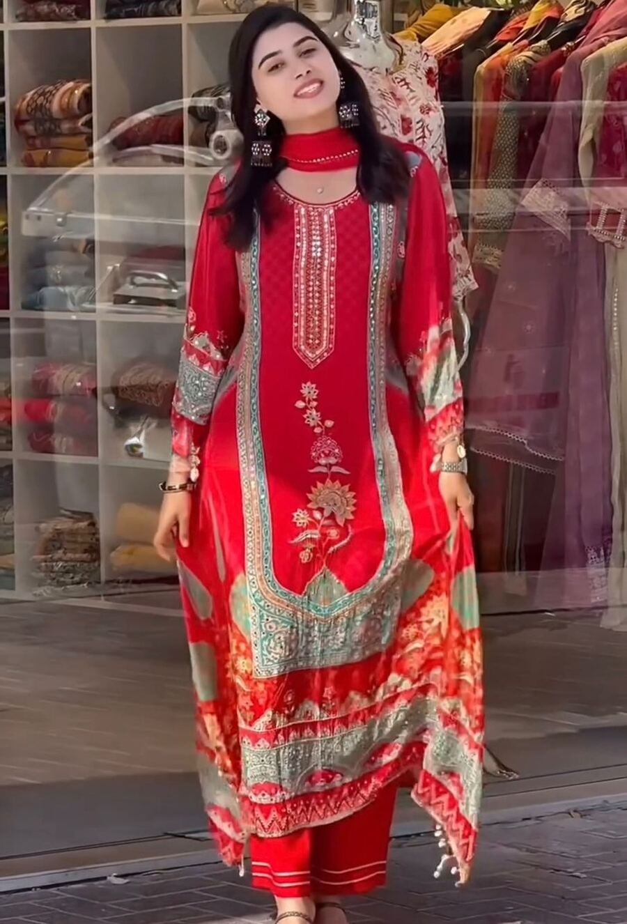 RICH LOOK GEORGETTE FANCY DIGITAL PRINT WITH REAL MIRROR & FANCY LACE WORK TOP PALAZZO WITH DUPATTA FESTIVE WEAR WHOLESALE PRICE ETHNIC GARMENT (5)