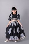 RICH LOOK GEORGETTE FLORAL DESIGN & LACE BORDER WORK KID'S LEHENGA CHOLI WITH DUPATTA BLACK