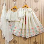 RICH LOOK GEORGETTE SEQUENCE EMBROIDERY WORK & CUT-WORK KID'S LEHENGA CHOLI WITH DUPATTA WHITE