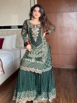 RICH LOOK GEORGETTE SEQUENCE EMBROIDERY WORK TOP SHARARA WITH DUPATTA GREEN