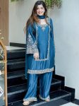 RICH LOOK GERMAN CHIFFON EMBROIDERY WORK TOP PALAZZO WITH DUPATTA TEAL