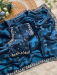 RICH LOOK JIMMY CHOO CUT DANA AND HANDWORK & SEQUENCE WITH CUT BORDER WORK SAREE WITH UNSTITCHED BLOUSE TEAL
