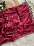 RICH LOOK JIMMY CHOO CUT DANA AND HANDWORK & SEQUENCE WITH CUT BORDER WORK SAREE WITH UNSTITCHED BLOUSE MAROON