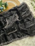 RICH LOOK JIMMY CHOO CUT DANA AND HANDWORK & SEQUENCE WITH CUT BORDER WORK SAREE WITH UNSTITCHED BLOUSE BLACK