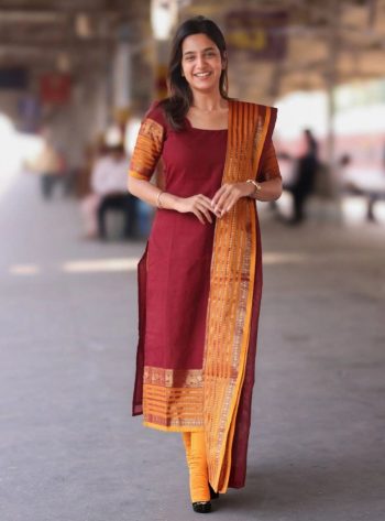 RICH LOOK KANCHI COTTON JACQUARD WEAVING WORK TOP WITH DUPATTA MAROON