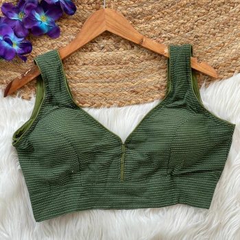 RICH LOOK KATHA COTTON STITCHED BLOUSE GREEN