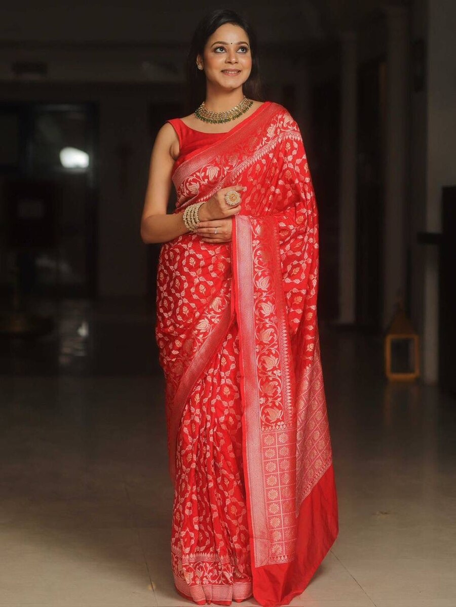 RICH LOOK LICHI SILK BANARASI WEAVING WORK SAREE WITH UNSTITCHED BLOUSE FESTIVE WEAR WHOLESALE PRICE ETHNIC GARMENT (23)