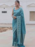 RICH LOOK LICHI SILK BANARASI WEAVING WORK SAREE WITH UNSTITCHED BLOUSE FESTIVE WEAR WHOLESALE PRICE ETHNIC GARMENT (41)